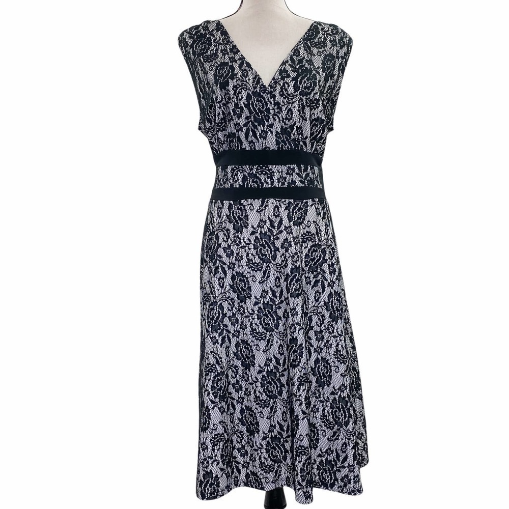 Aa Studio Floral Lace Sleeveless V-Neck Midi Dress